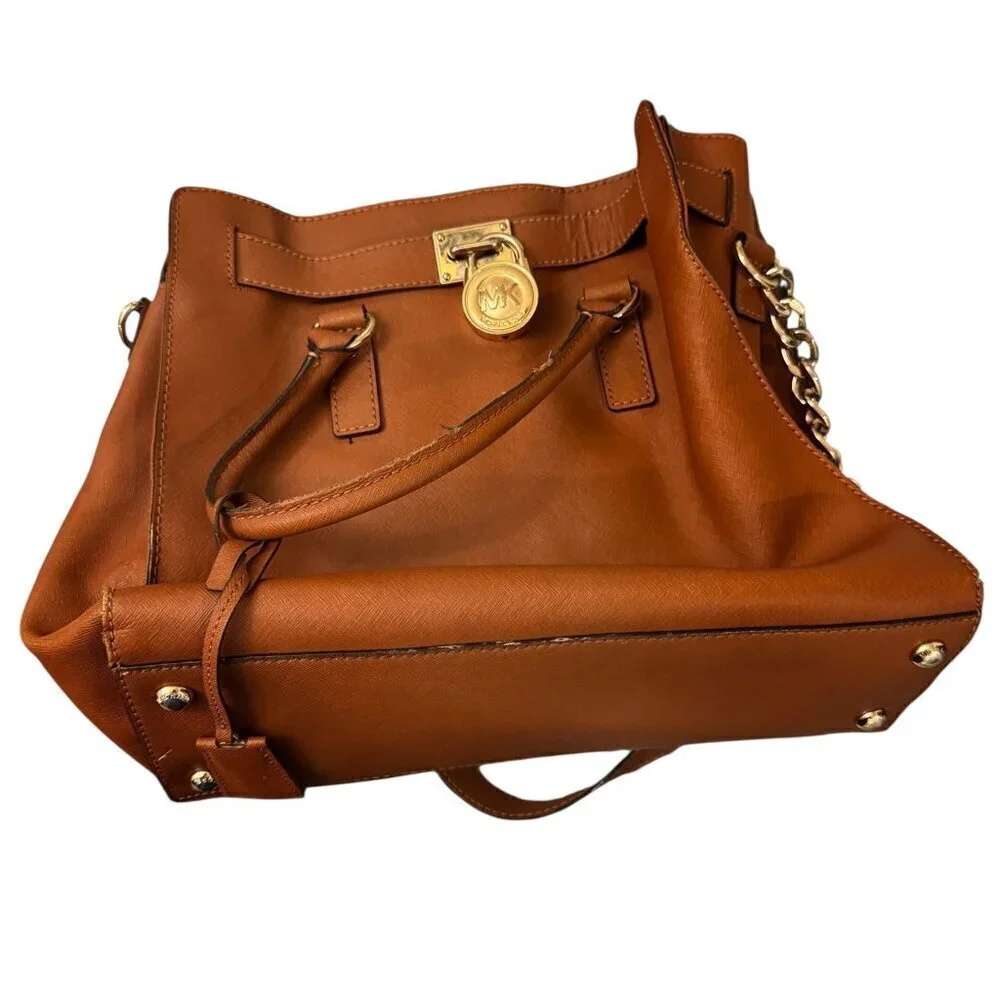 Michael Kors Hamilton Leather Tote Shoulder Bag – Cognac Brown